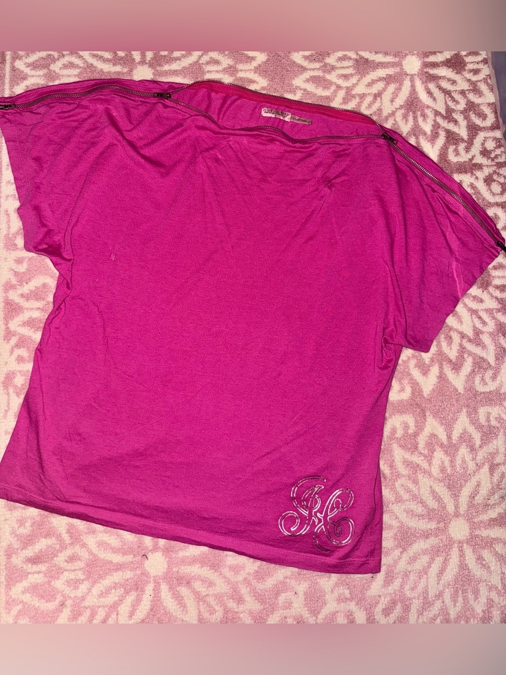 Juicy Couture Pink Zip Neck Short Sleeve Top Size Medium Y2K